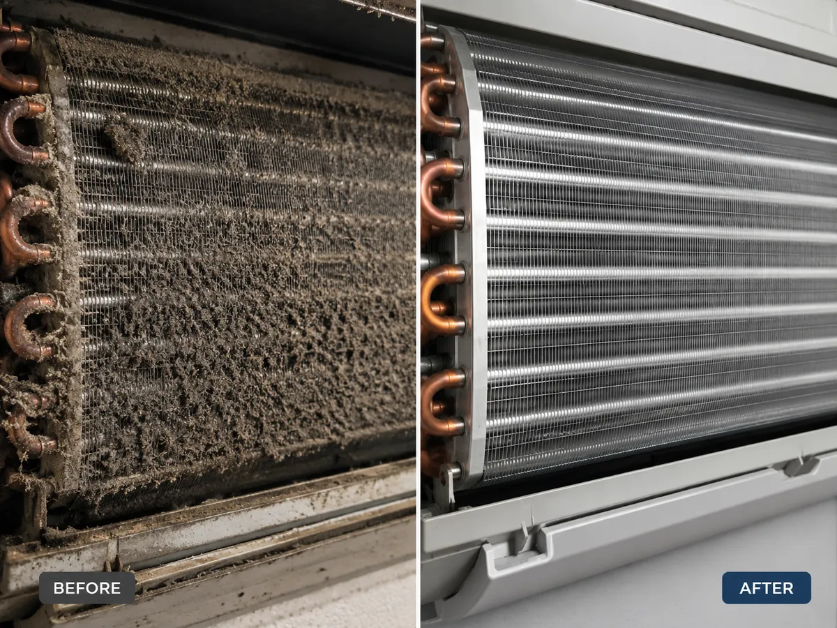 AC Cleaning before and after cleaning comparison