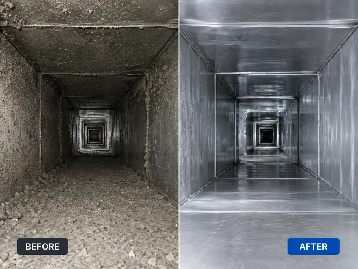 Commercial Duct Cleaning before and after cleaning comparison