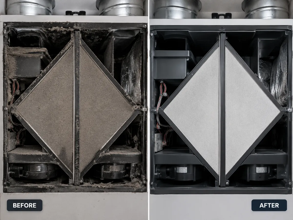 HRV / Air Exchanger Cleaning before and after cleaning comparison